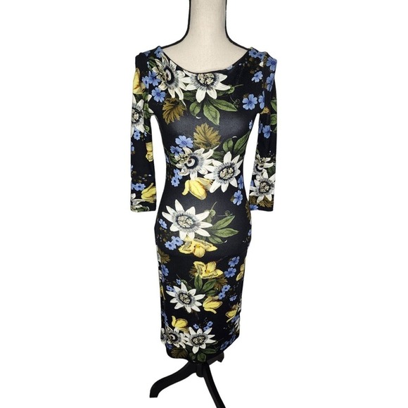 ERDEM Blue Reese Floral Print Stretchy Jersey Slimming Mini Dress Size 2 - Picture 2 of 13